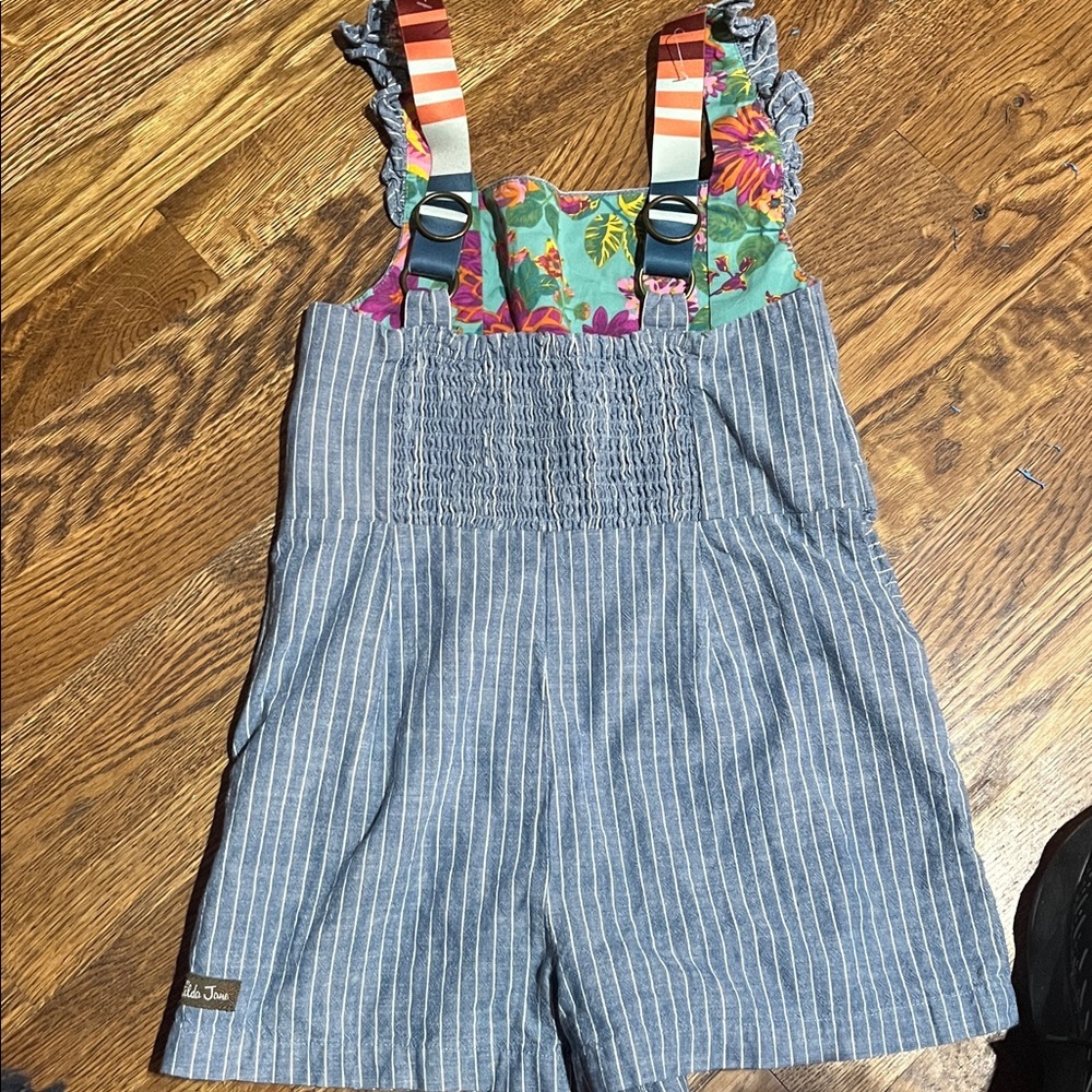 Matilda Jane Girls Chambray Romper With Colorful Buttons & Ruffle Straps - Picture 5 of 7